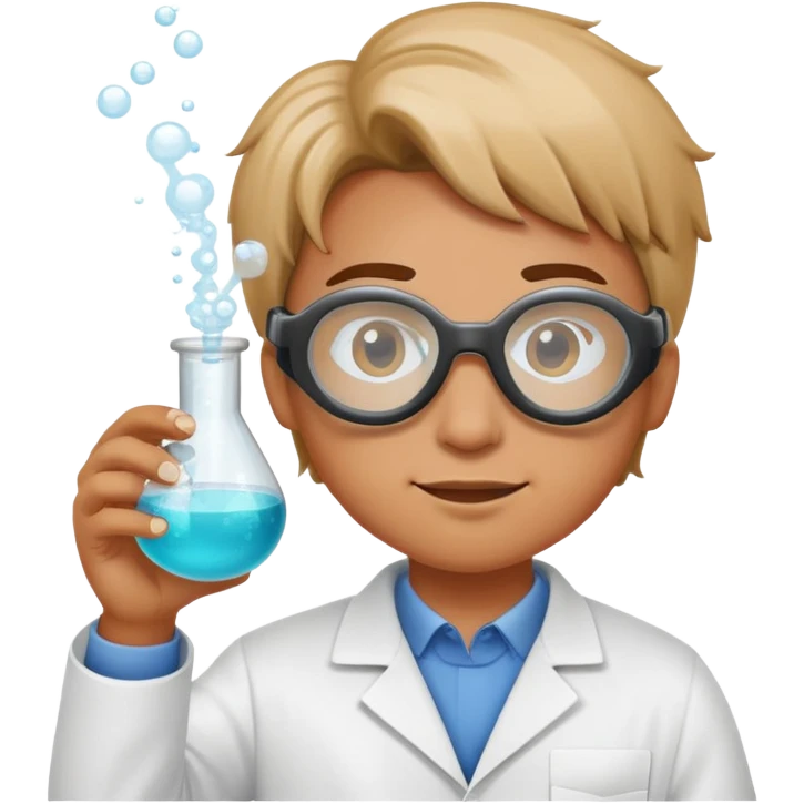 person doing a science experiment wearing lab goggles and holding a bubbling beaker emoji