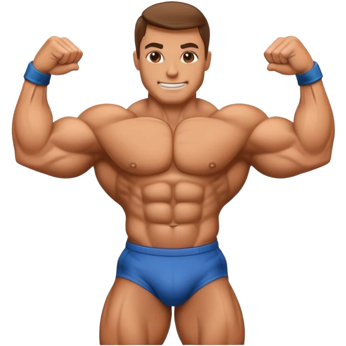 Emblem-style emoji of a bodybuilder in a classic bodybuilding pose, showcasing muscles and strength. The figure resembles a muscular athlete like Dwayne Johnson, with a focus on physique, confidence, and power. Bold lines, dynamic stance, and transparent background. emoji