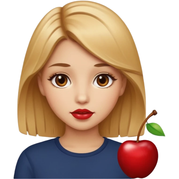 فتاة شعرها اشقر كراميلي عيونها بنية وبشرتها بيضاء وشفتها كرزية  emoji