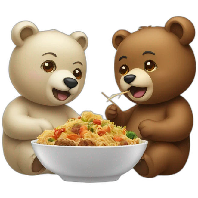 2 bears eating Asian food emoji