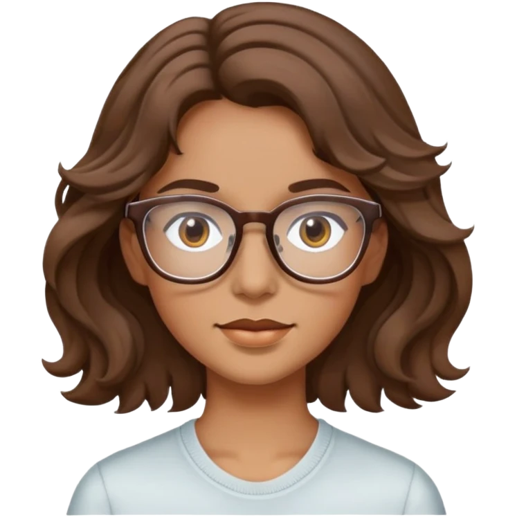 brown hair, brown eyes clear glasses wavy hair emoji