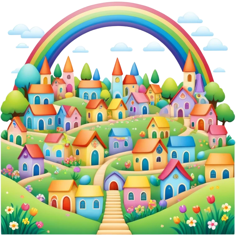 an easter rainbow village landscape emoji