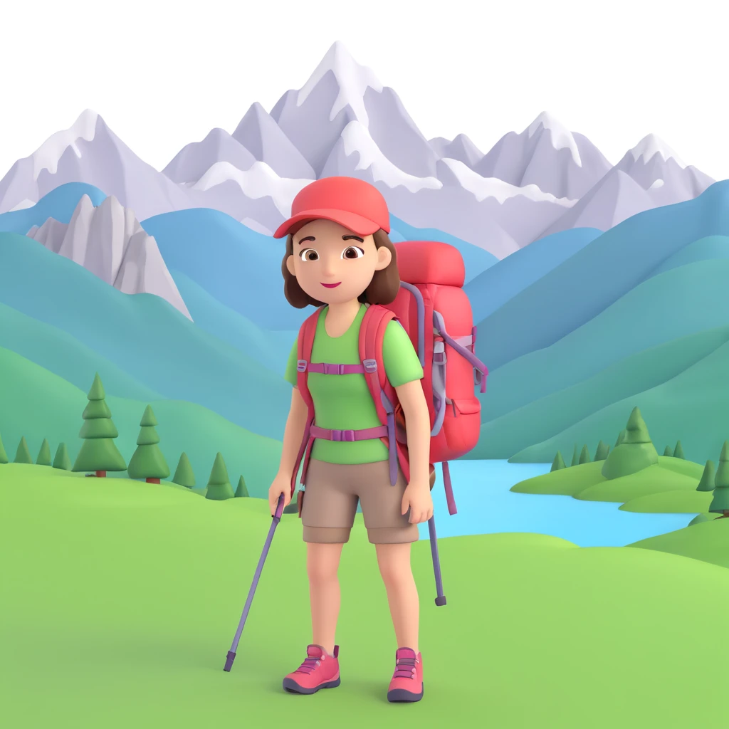 girl back packing mountains in background, close up pose emoji