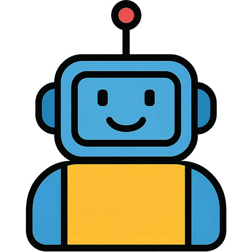 AI robot with antenna and digital face emoji