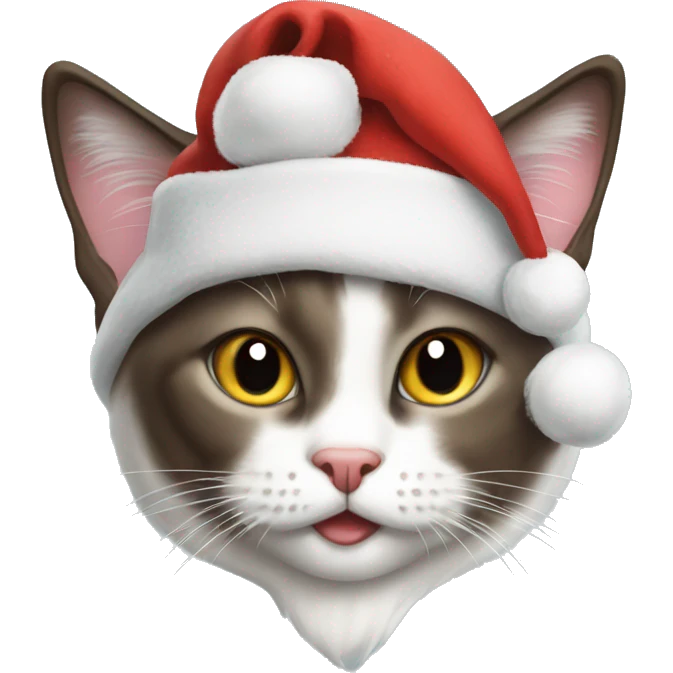 Snowshoe cat wearing a Christmas hat emoji