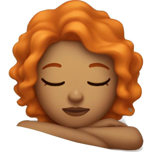 Tan girl with orange hair sleeping on pillow in bed emoji