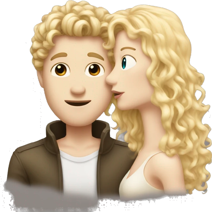 pale man with long blonde hair kissing a tan man with curly black hair emoji