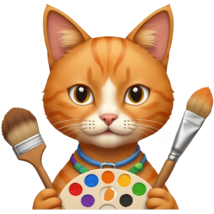 A cat holding brushes and a colour pallete because he is an artist emoji