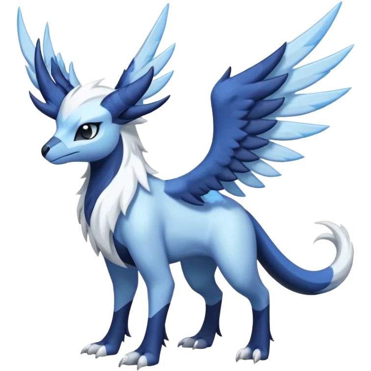 Icy Arctic Frost-Blue Pale-Shimmering Snow-Dusted Majestic Absol-Nargacuga-Meloetta-Latias-fusion-creature (full body) emoji