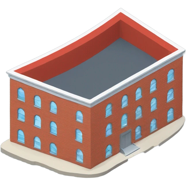 isometric single floor, curved red brick, modern, meeting building emoji