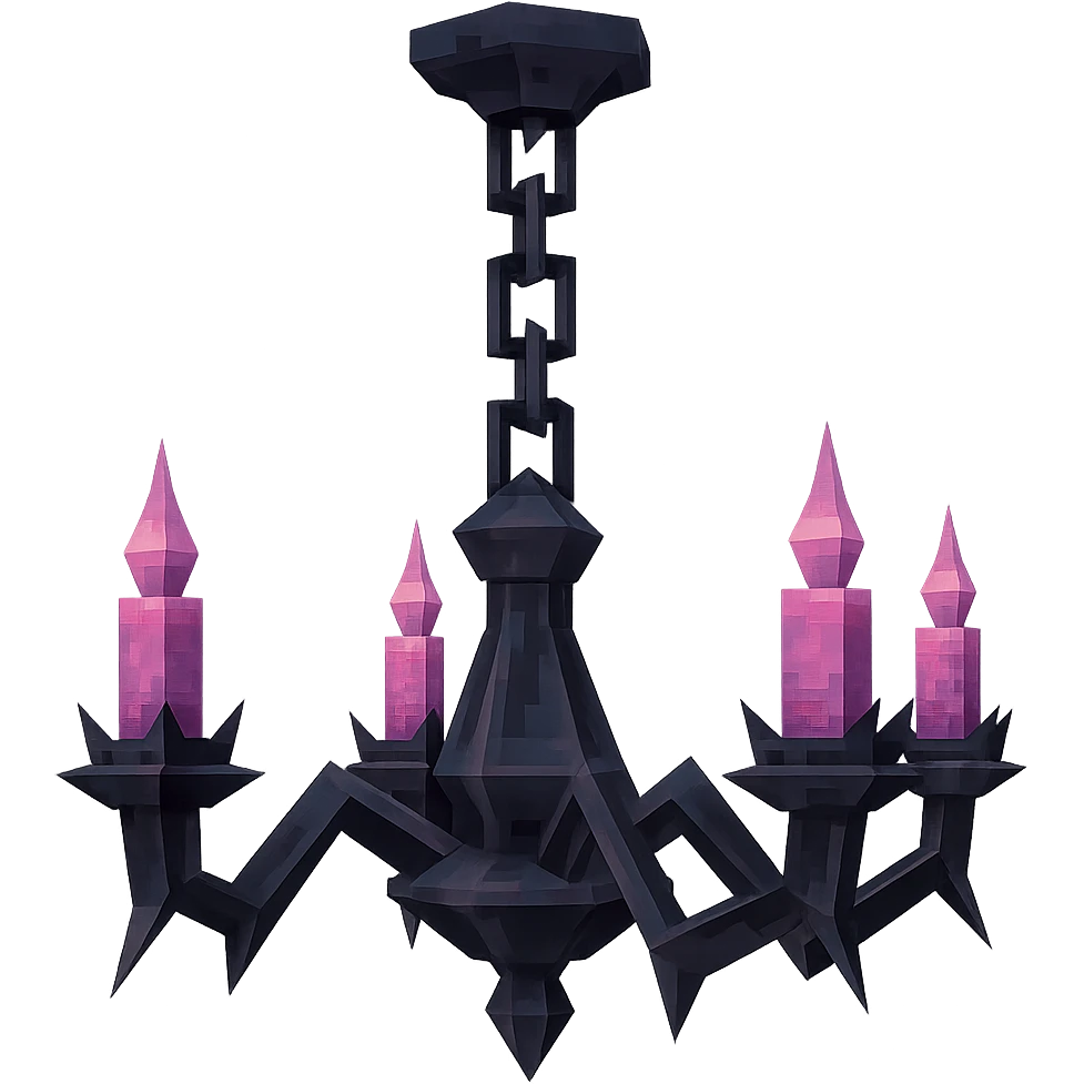 BLACKPINK-inspired gothic chandelier, low poly 3D style, black and pink, with dramatic spikes and chains, no hearts emoji