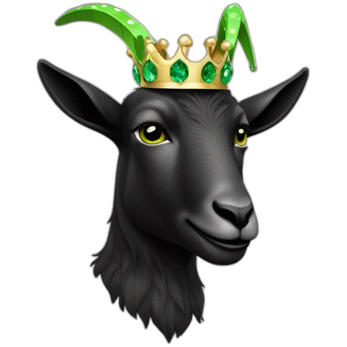 goat with diamond crown, colors black with dots greens emoji