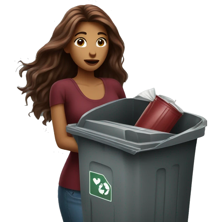 Beautiful burgundy long haired woman taking out the trash emoji