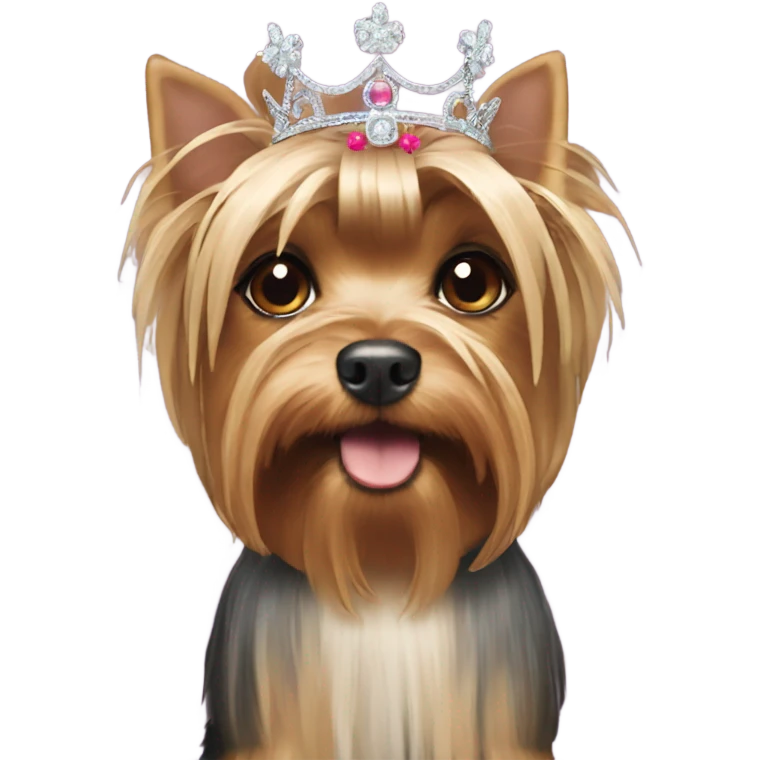 yorkshire terrier wearing a tiara with a brunette girl wearing a tiara emoji