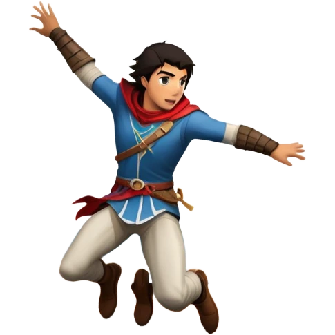 An icon featuring a hero performing a leap of faith from a tower in Florence, inspired by adventure games like Assassin's Creed. The design captures the dramatic moment mid-air, with detailed architecture and a bustling city below. Transparent background emoji