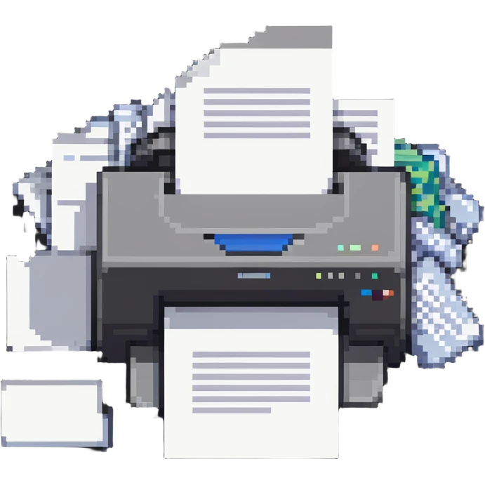 pile of paper and a printer, simple design emoji