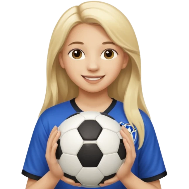A girl with long light blonde hair with make-up on that looks around 13 years old with a soccer ball emoji