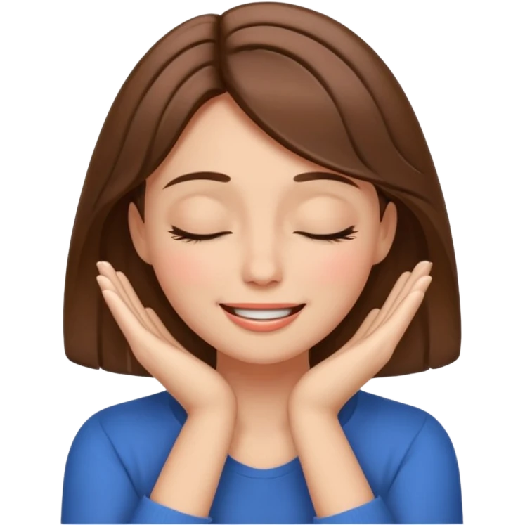 femenine smiling face posing with hands under chin, eyes closed like enjoying and brown hair  emoji