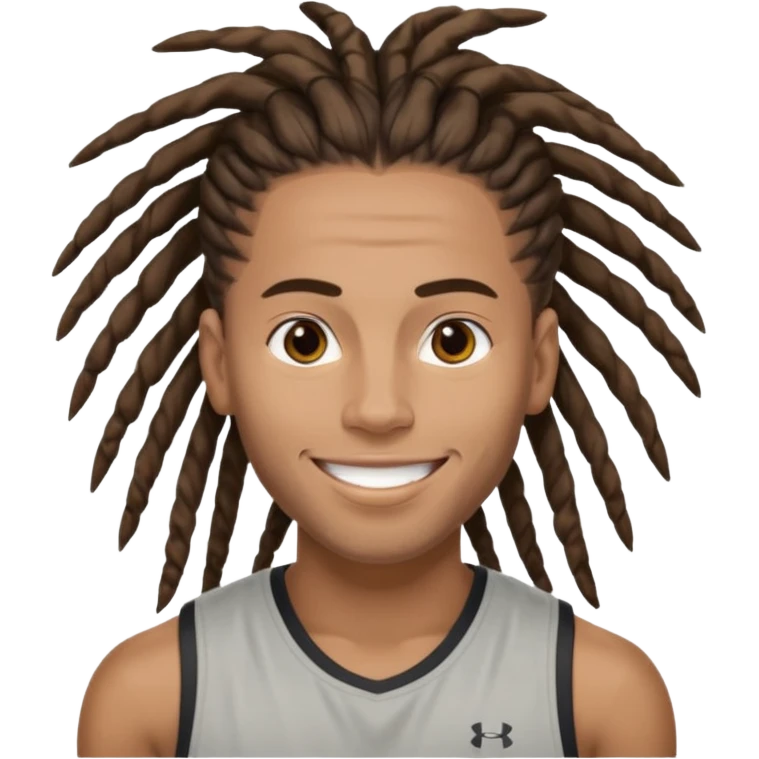 Create an emoji of rey. he has dreadlocks, african american, he's an athlete handsome with a million dollar smile. he's also a strength coach who values performance training emoji