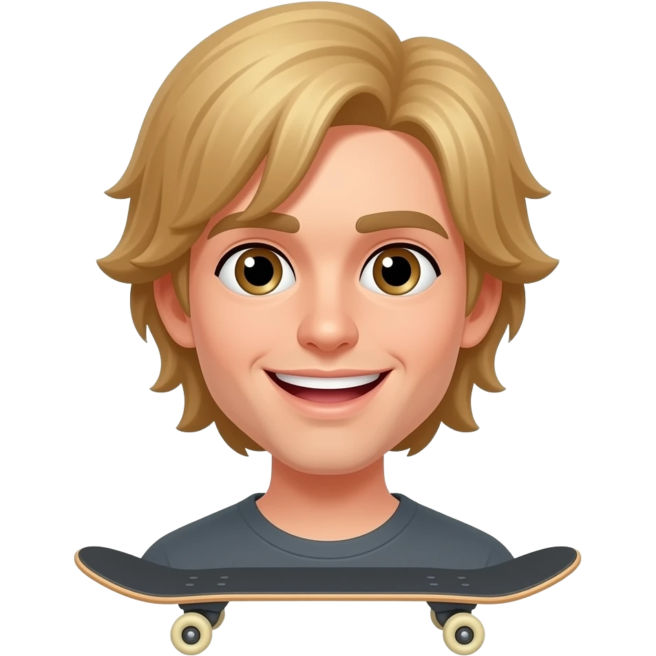 Blonde medium length hair male skateboarder with brown teeth emoji