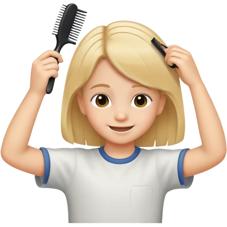 child combing their hair, happy and tidy emoji