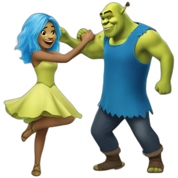 shrek dancing with blue-haired girl emoji