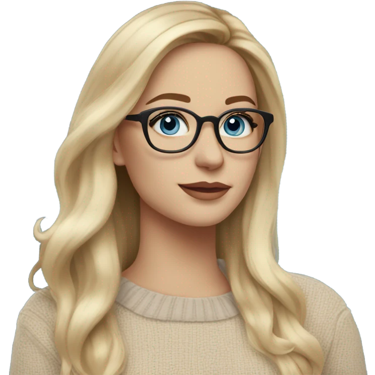 Photo Side profile Blonde balayage long hair white women beige sweater blue eyes fake lashes wearing glasses  emoji