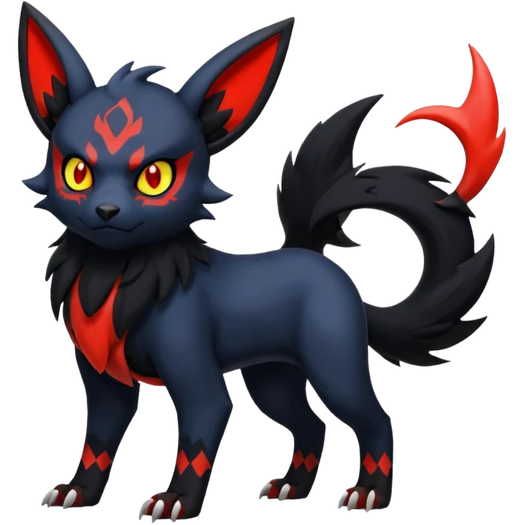 Handsome cool badass edgy Absol-Litten-Umbreon-Yveltal-Pokémon-Fakémon-fusion-hybrid-creature, full body emoji