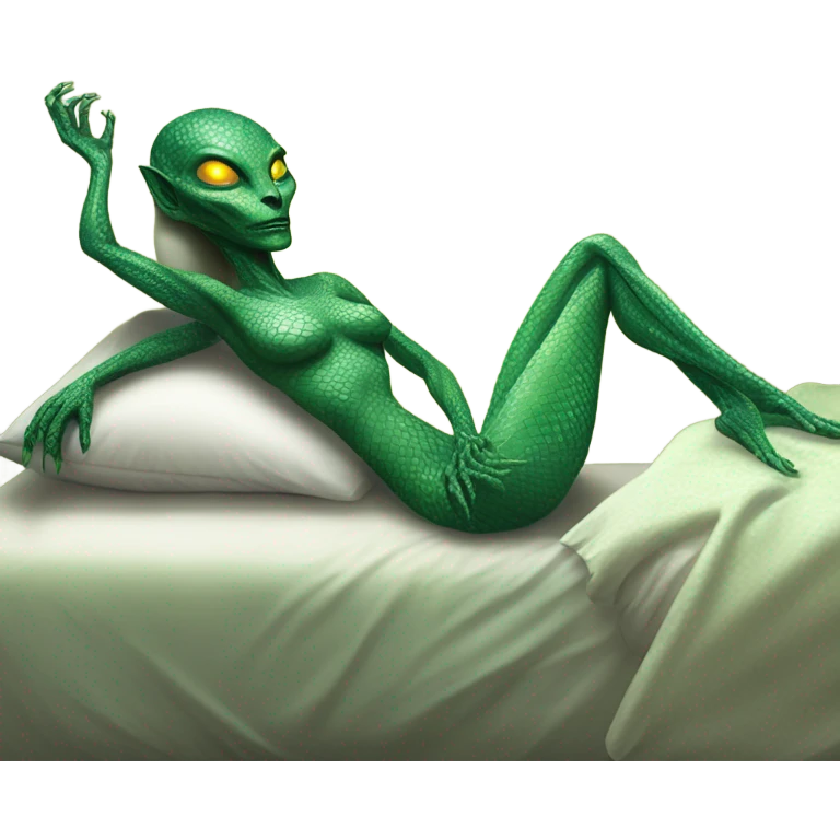 a Reptilian alien woman laying on the bed emoji
