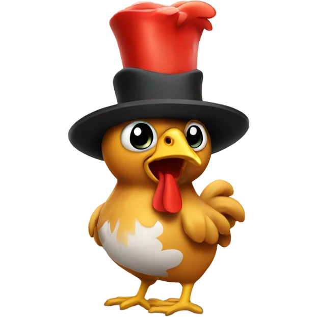 Chicken doing the salsa in a tophat emoji