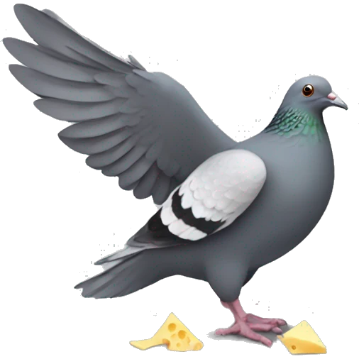 Pidgeon carrying ball of cheese by feet emoji