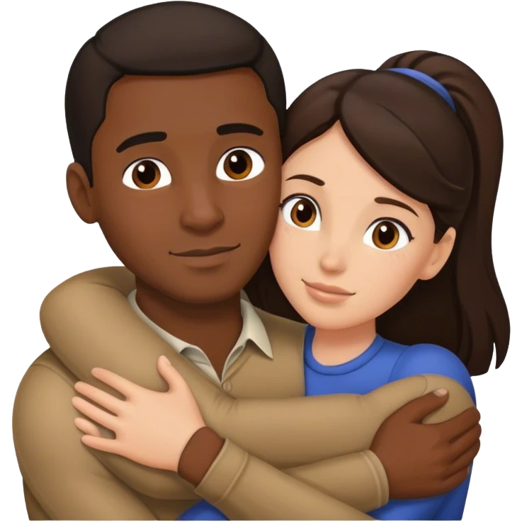 Black man tight hug brunette woman emoji