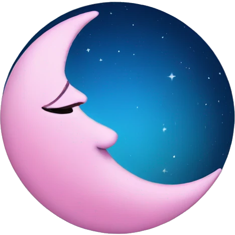 crescent pink moon with blue heart emoji