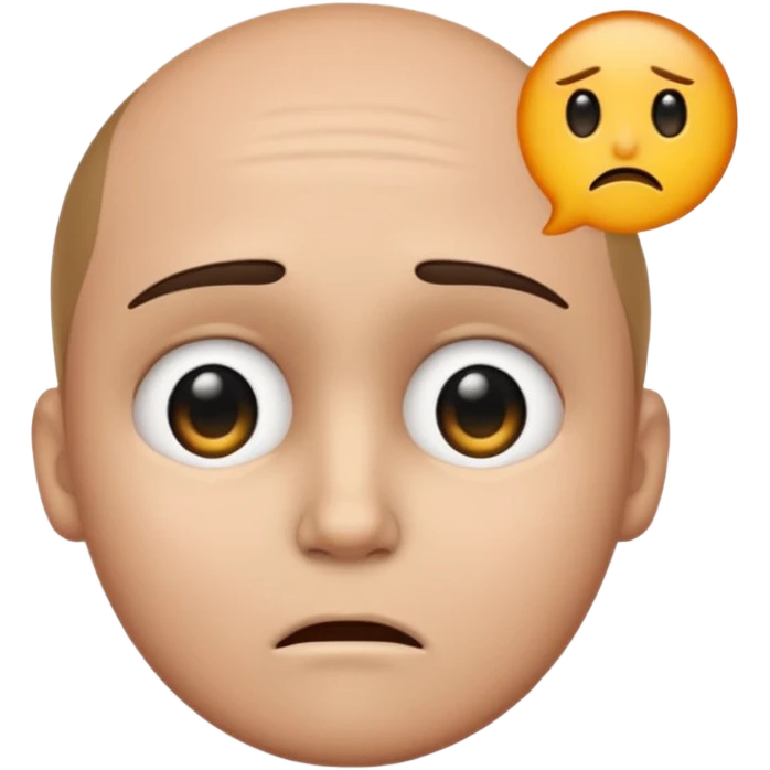 Sad, confused, emoji face not human, black eyes, write the text PION! on forehead emoji