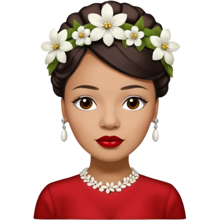 Billie Holiday with dark brown hair with white flowers headdress  emoji