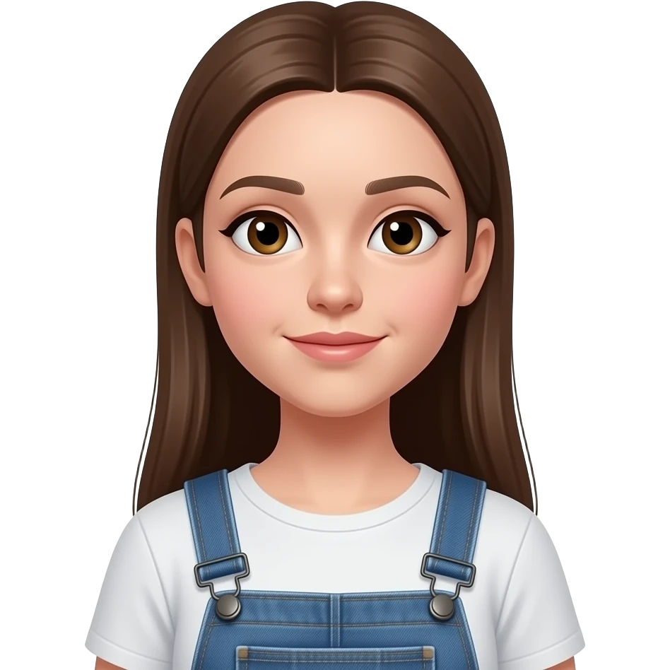 realistic beautiful white pale long straight brown girl brown eyes long face wearing jeans overall HD emoji