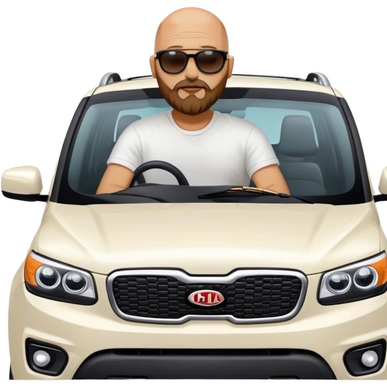 bald man with beard sitting on top of a white Kia Mohave SUV emoji