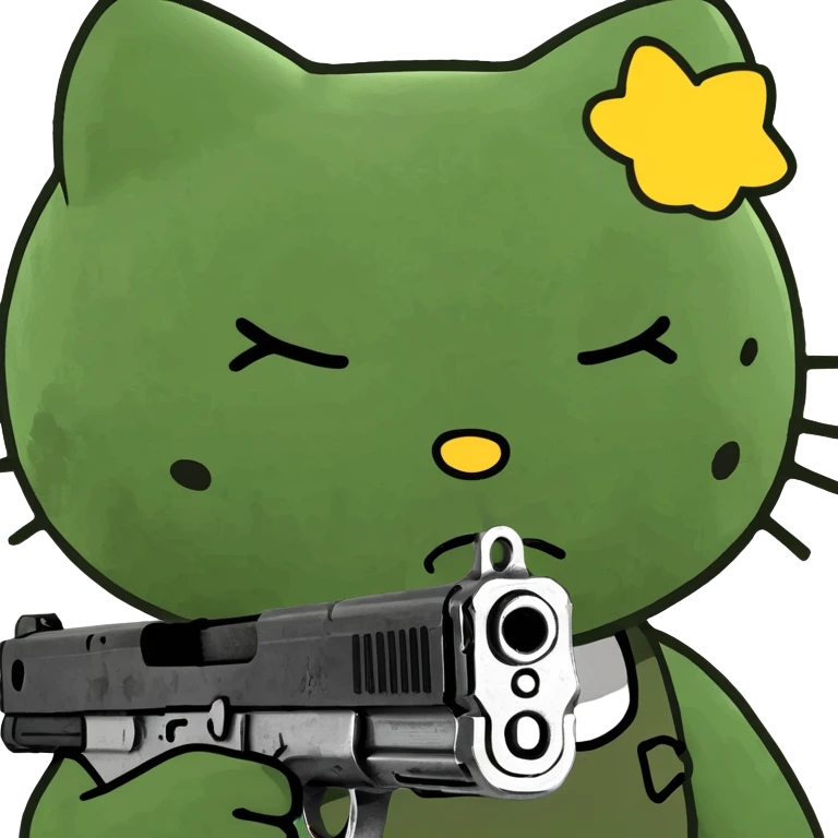 hello kitty with a gun but she looks cute while holding it  emoji