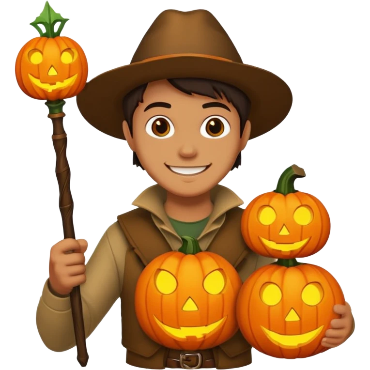Hunter With Jack o Lantern, with wand emoji