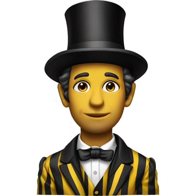 Drew in black and yellow stripped shirt with Abraham Lincoln hat emoji