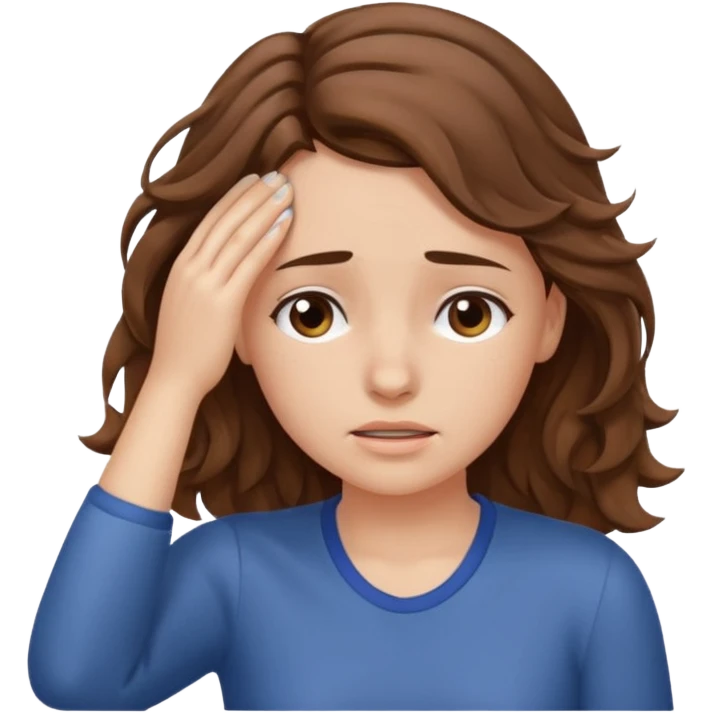 tired girl with fair wavy hair, wipes away sweats from the forehead  emoji