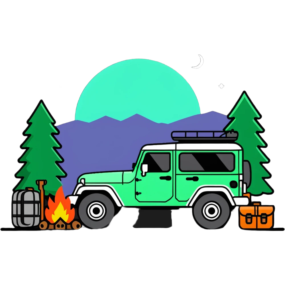 Jeep on a camping trip in nature emoji