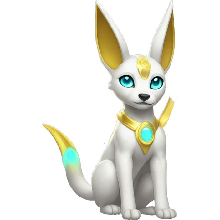 Shiny White Angelic Electric Albino Umbreon. cyan eyes and cyan markings. Golden Anubis-rings. full body emoji
