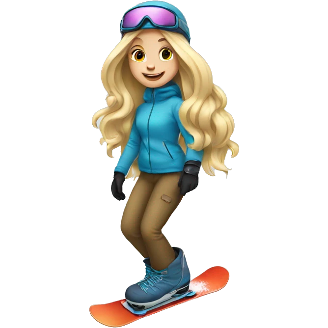 Long blonde hair girl snowboarding emoji