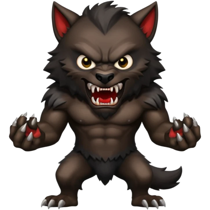 Create an emoji of Werewolf half bodied till waist sharp nails angry face black emoji