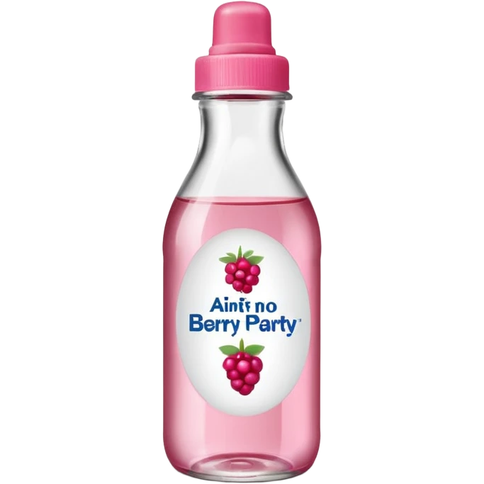 realistic Johnson and Johnson style bottle pink cap pink logo clear bottle with aint no party like a berry party written on the logo with diddy oil and a berry on top bottle emoji