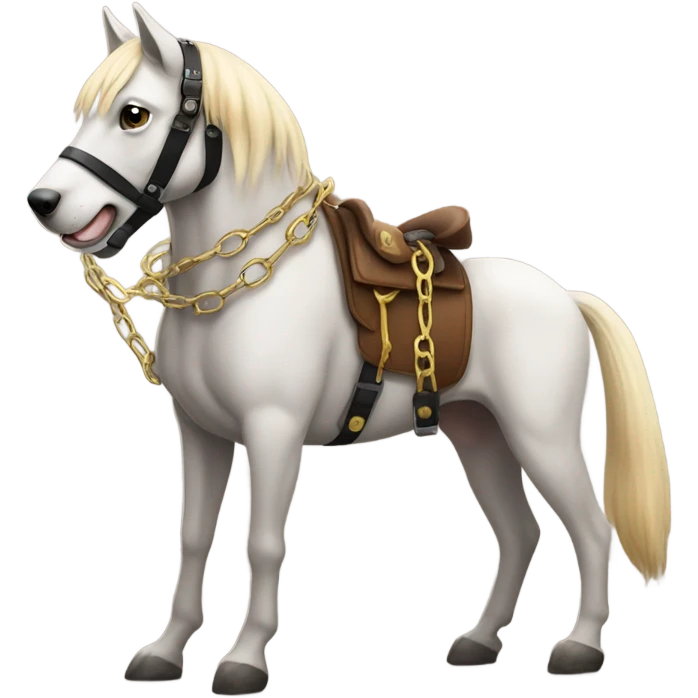 A dog with handcuffs rides a horse emoji