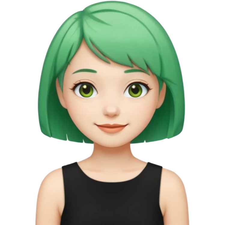 Girl with Mint Bob Cut – short green hair, cheerful smile, black dress emoji