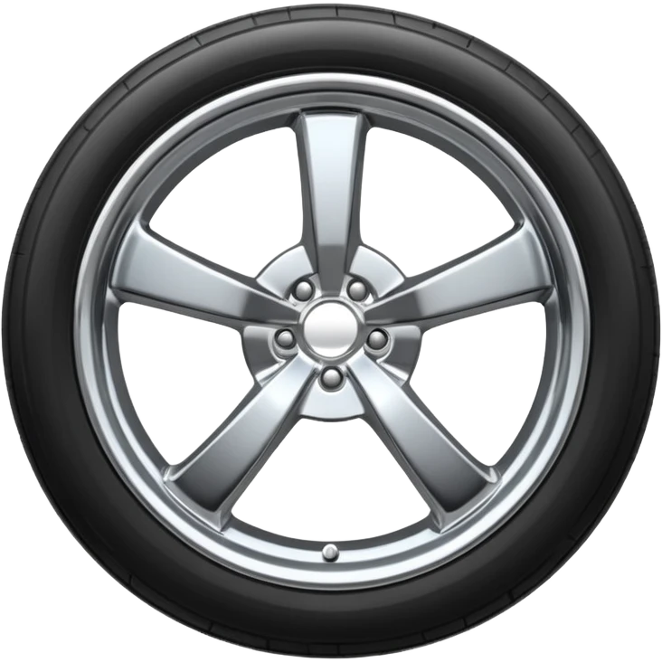 A chrome car wheel emoji, polished silver metal rim, smooth circular shape, minimal futuristic design, soft reflections, iOS emoji style, centered on white background, ultra clean look emoji