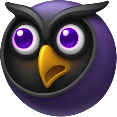 Owl coin with purple eyes in black coin emoji